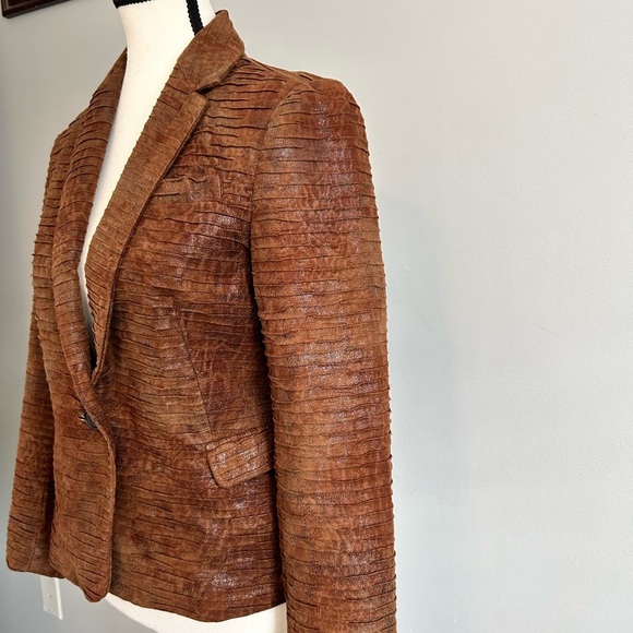 ZARA Hourglass Crocodile Faux Leather Brown Blazer  Size XS - Picture 5 of 9